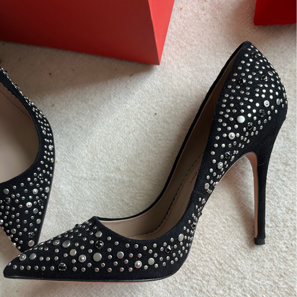 Never Worn Jean-Michele Cazabat Black Studded Heels, Sz 40